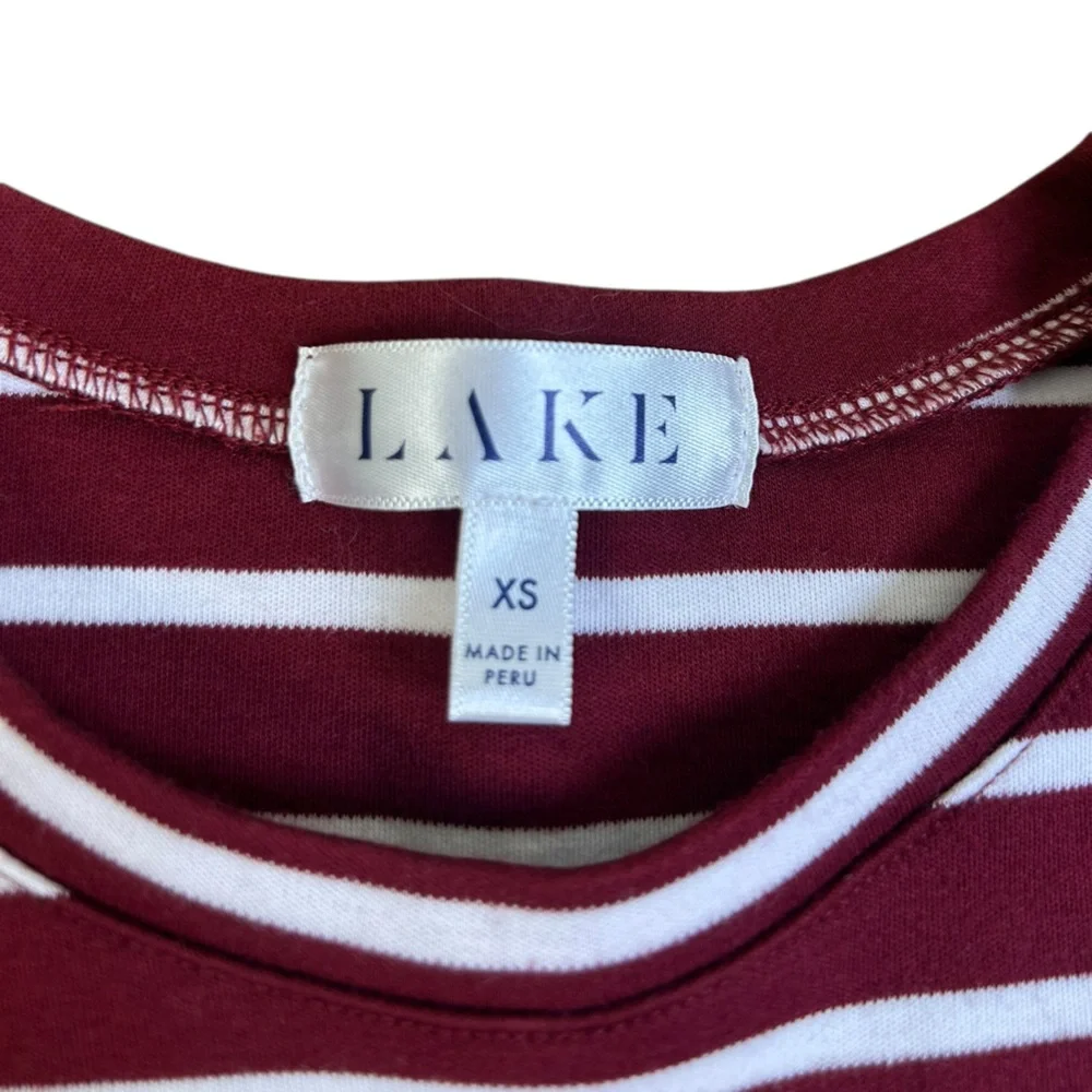 LAKE Luxury Loungewear Pima Cotton Striped Long Sleeve Tee XS Burgundy Soft‎